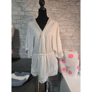 Women's Kohinoor Fashion White Crochet Trim Swim Coverup S